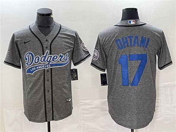 Men%27s Los Angeles Dodgers #17 Shohei Ohtani Gray Cool Base With Patch Stitched Baseball Jersey
